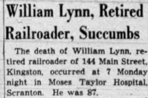 William Lynn Obituary, Tuesday, June 10, 1952