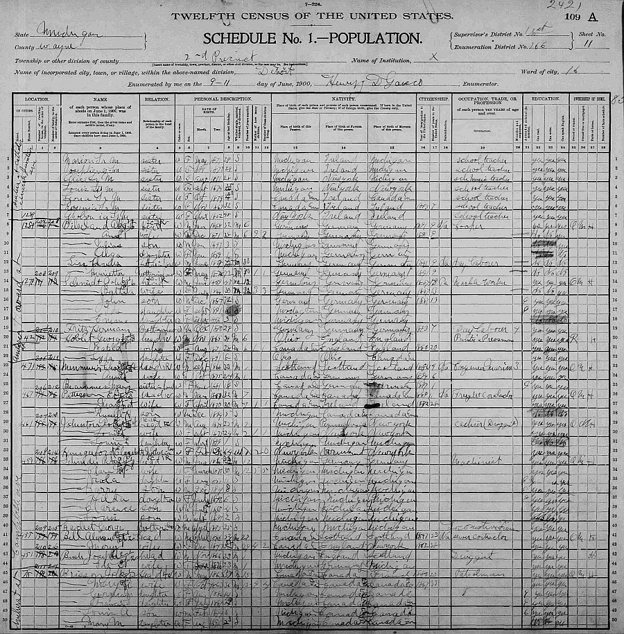 1900 Census, Peter J. Schneider, Detroit, MI