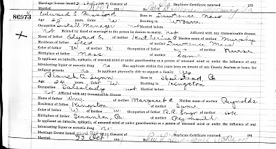 1919 Marriage Record of Blanch A Lynn and Edward E. Bassford