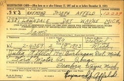 Raymond Affeld's World War II draft card front