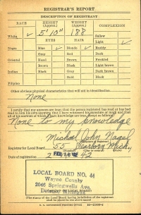 Raymond Affeld's World War II draft card back