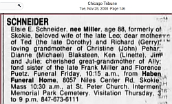 2000 Chicago Tribue obituary for Elsie Schneider