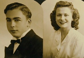 High school graduation pictures, Lou in 1942 & Audrey in 1944, 78kb