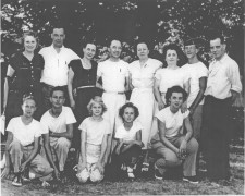 Front: Donald J. Schneider, Thomas M. Schneider, Molly Chandler (niece of Margaret),  Joyce Schneider Jensen, Marilyn Schneider Feger. Back row:  Mary Jurs Schneider, Joseph M. Schneider, Margaret Chandler Schneider, John Schneider, Cecilia Schneider, LaVerne Pearson Schneider, Edmund Schneider, Jr., Edmund Schneider.