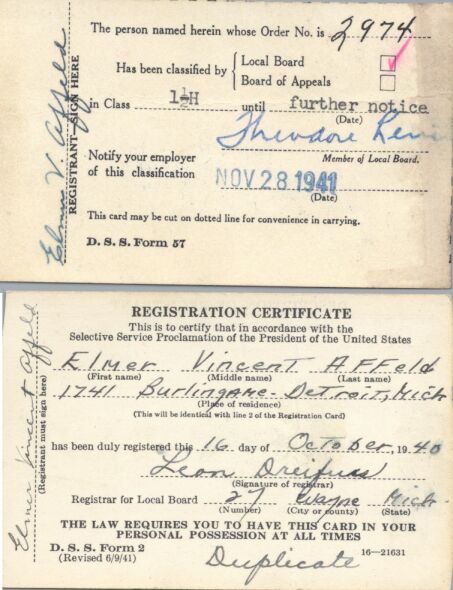 Elmer Vincent Affeld's Draft Card - 16 Oct 1940