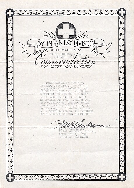 Elmer Vincent Affeld - Commendation for Outstanding Service