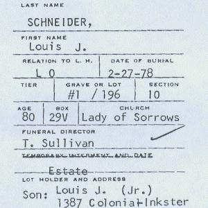 Judge Louis Schneider's burial record